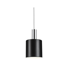 Suspension noire avec abat-jour cylindrique et raccord argenté