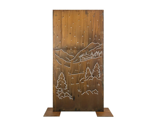 Paroi de jardin décorative en métal avec motifs de montagne et étoiles
