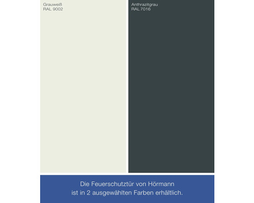 Farbauswahl für Hörmann Feuerschutztüren: Grauweiß RAL 9002 und Anthrazitgrau RAL 7016