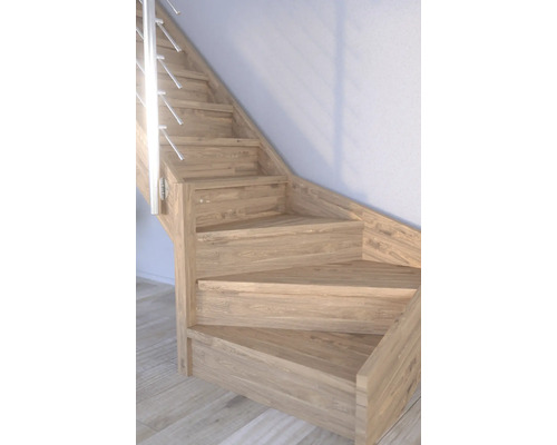Escalier en bois avec garde-corps en métal