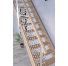Escalier en bois avec barreaux de rampe en métal