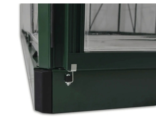 Vue détaillée du cadre de fondation d''une serre avec clip de fixation