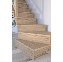 Escalier à limons Pertura Atanas chêne avec des contremarches non traité 1/4 tournant en bas à droite 13 Pièce(s) marches/14 pas de marche garde-corps à barres verticales