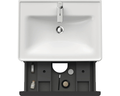 Meuble sous-lavabo avec tiroir ouvert et lavabo