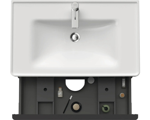 Meuble-lavabo avec meuble bas ouvert pour ranger les articles de salle de bain