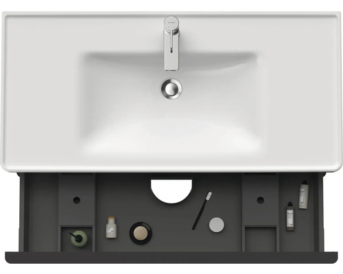 Meuble-lavabo avec meuble bas ouvert et accessoires de salle de bain