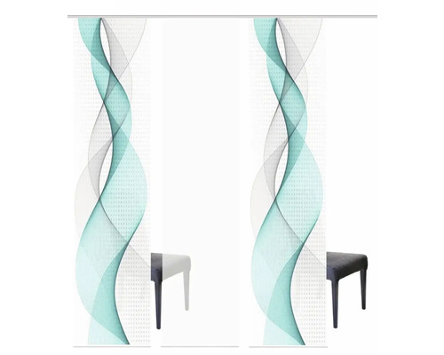 Schiebegardinen mit Wellenmuster und Stuhl
