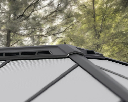 Detailaufnahme der Dachkonstruktion eines Gartenpavillons