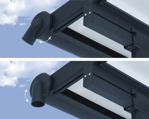 Vue détaillée d''une fixation de gouttière flexible sur un toit de terrasse.