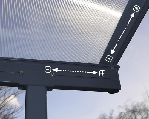 Detailansicht einer Terrassenüberdachung mit Maßangaben