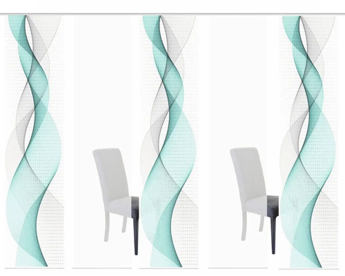Schiebegardinen mit abstraktem Wellendesign und Stühlen