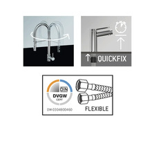Caractéristiques du robinet de cuisine : pivotant, Quickfix, raccordement flexible, DIN DVGW Cert