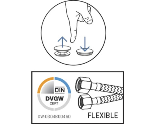 Instructions d''installation pour garniture de vidange et certificat DIN DVGW pour tuyaux flexibles