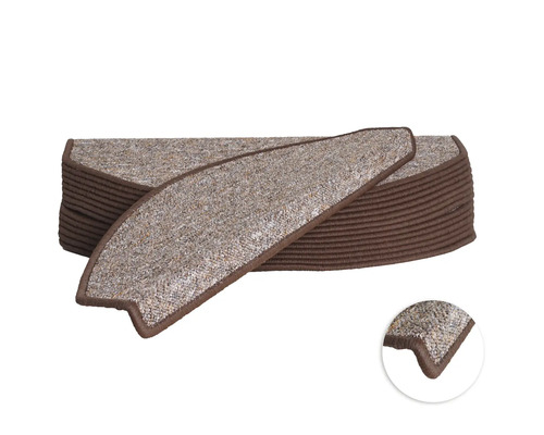 Set de tapis d'escalier Camp semi-circulaire marron 23,5x65x4,5 cm 15 pièces