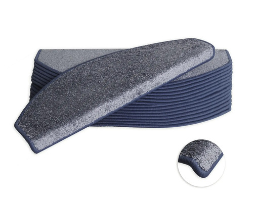 Set de tapis d'escalier Fortuna semi-circulaire bleu 23,5x65x4,5 cm 15 pièces