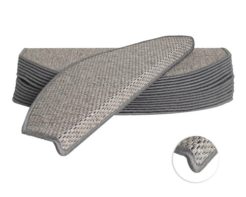 Set de tapis d'escalier Natura semi-circulaire gris 23,5x65x4,5 cm 15 pièces