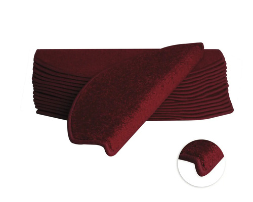 Set de tapis d'escalier Ult Twist semi-circulaire rouge 23,5x65x4,5 cm 15 pièces