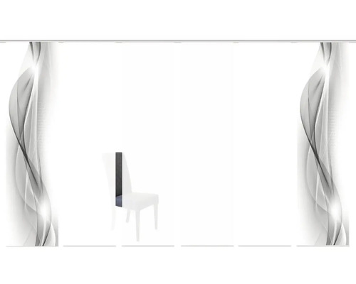 Flächenvorhang mit grafischem Muster und Schiebevorhangschiene