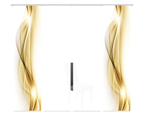 Schiebegardine mit abstraktem Muster am Fenster