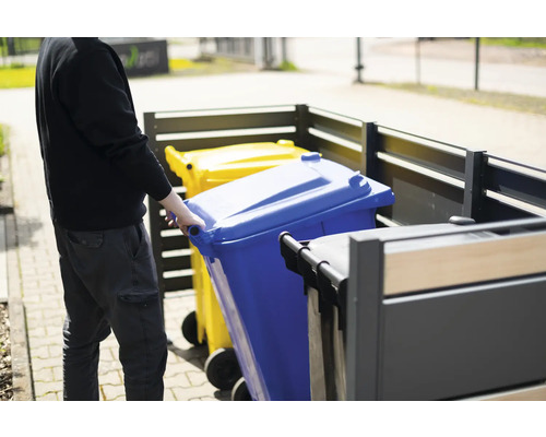 Cache-conteneurs avec poubelle bleue et jaune