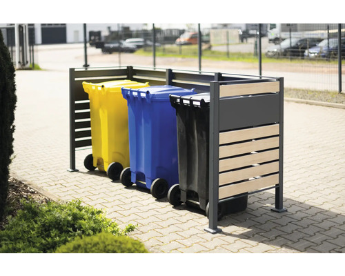 Cache-conteneurs avec trois poubelles