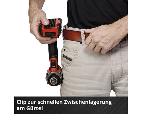 Akkuschlagschrauber mit Gürtelclip zur schnellen Aufbewahrung