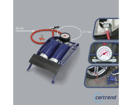 Pompe à pied à double cylindre avec manomètre et tuyau de 50 centimètres pour gonfler les pneus