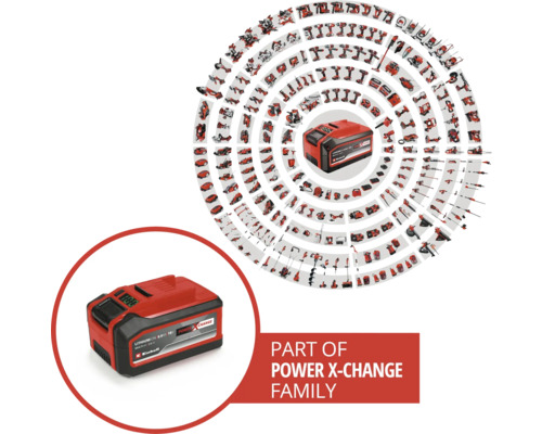 Batterie Einhell Power X-Change avec outils disposés en cercle