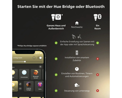 Informationen zu den Funktionen der Philips Hue Bridge und Bluetooth