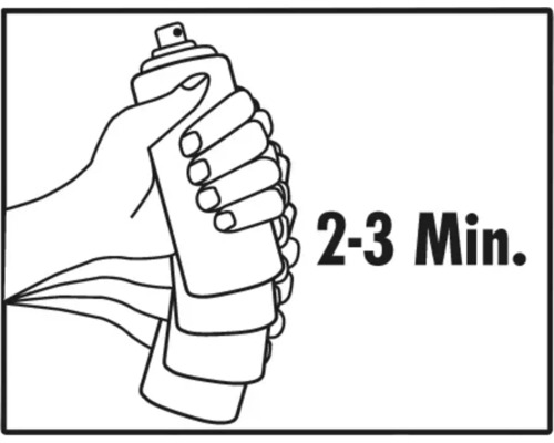 Une main secoue une bombe aérosol pendant deux à trois minutes.