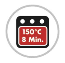Symbole pour four à 150 degrés Celsius pendant 8 minutes