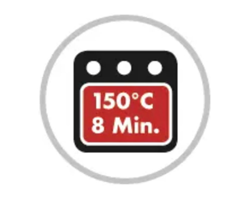 Symbole pour four à 150 degrés Celsius pendant 8 minutes