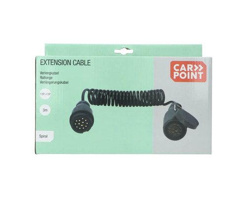 Verpackung einer 13-poligen Anhängerkabelverlängerung von Carpoint, spiralförmig, drei Meter lang.