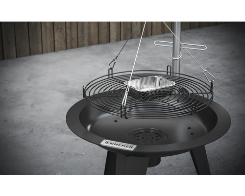 Schwenkgrill mit Grillrost und Aluminiumschale