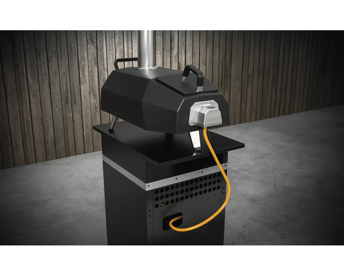 Four à pizza noir avec raccordement au gaz et châssis