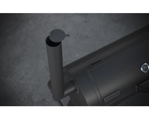 Vue détaillée d''un fumoir noir avec cheminée ouverte