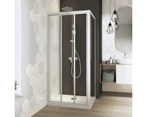 Porte coulissante Breuer Fara 4 80 cm verre transparent profilé couleur blanc