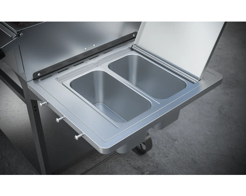 Edelstahl Grilltisch mit zwei Behältern und einer Abdeckung