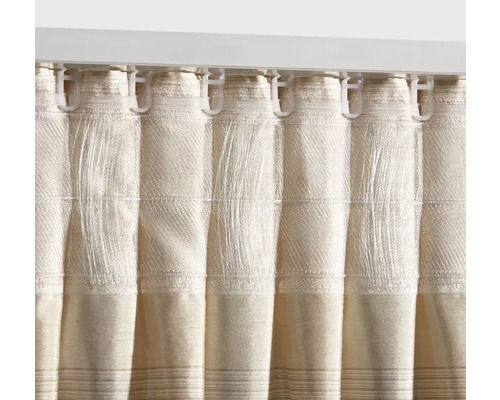Rideau avec suspension à bande fronceuse sur tringle à rideaux