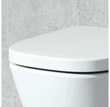 Gros plan de toilettes blanches avec couvercle fermé.