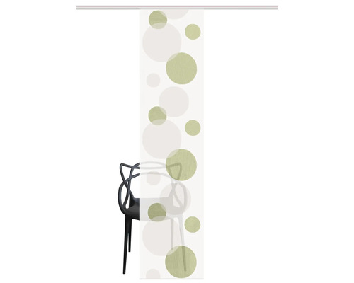 Schiebevorhang mit Kreis-Muster vor einem Stuhl