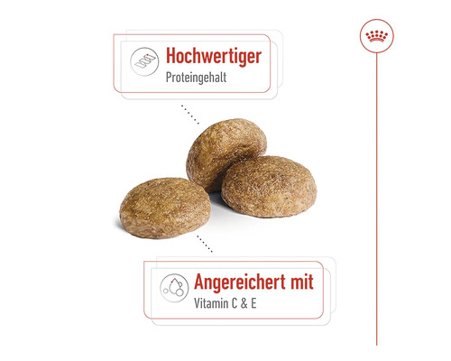Katzenfutter mit hohem Proteingehalt, angereichert mit Vitamin C und E.