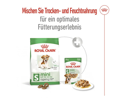 Royal Canin Logo. Trockenfutter und Nassfutter für kleine, alternde Hunde bis zehn Kilogramm.