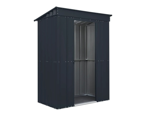 Abri de jardin métallique avec porte ouverte pour outils de jardin