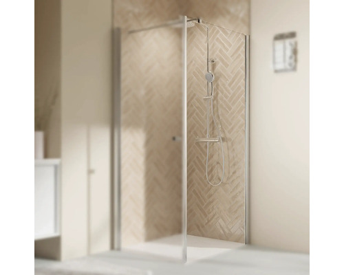 Paroi latérale pour porte de douche BREUER Elana 2.0 Q72 90 cm couleur du profilé argent décor de vitre verre transparent avec verre antitache butée de paroi latérale à droite