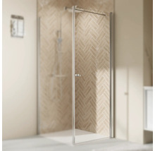 Porte de douche pour paroi latérale avec porte pivotante BREUER Elana 2.0 Express Q72 90 x 200 cm profilé argent verre transparent revêtement en verre résistant à la saleté tirant droite