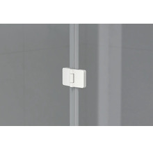 Detailansicht eines Duschkabinen-Scharniers.