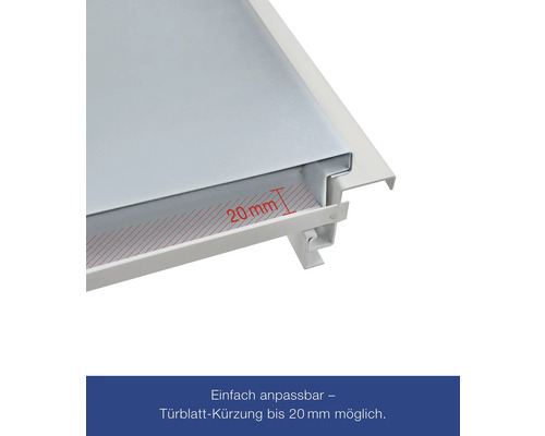 Vue détaillée d''une porte avec un marquage de 20 millimètres pour un ajustement facile du raccourcissement du vantail