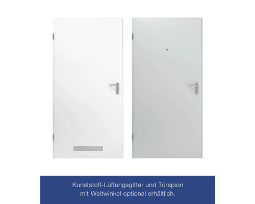 Deux portes d''entrée d''appartement avec judas et grille de ventilation.