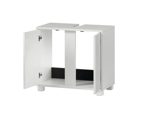Meuble sous-lavabo avec deux portes ouvertes